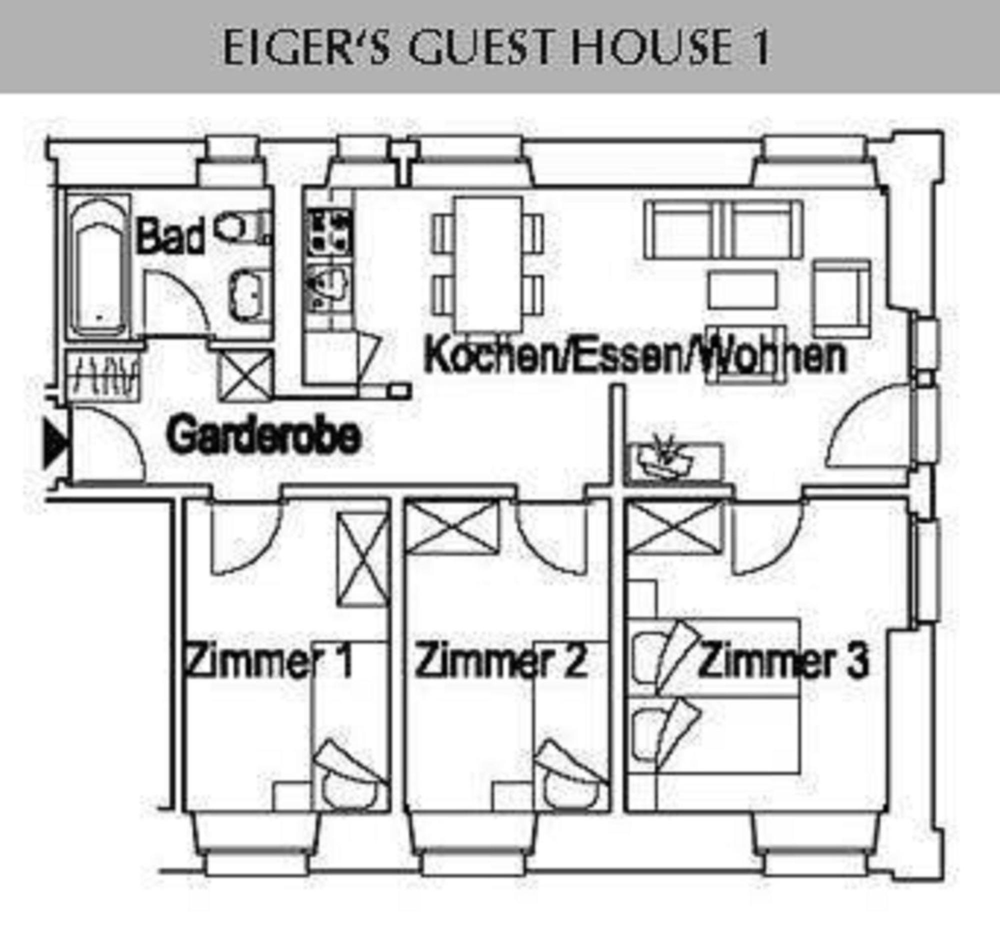 Apartment mit 3 Schlafzimmern im Erdgeschoss - Chalet Eiger