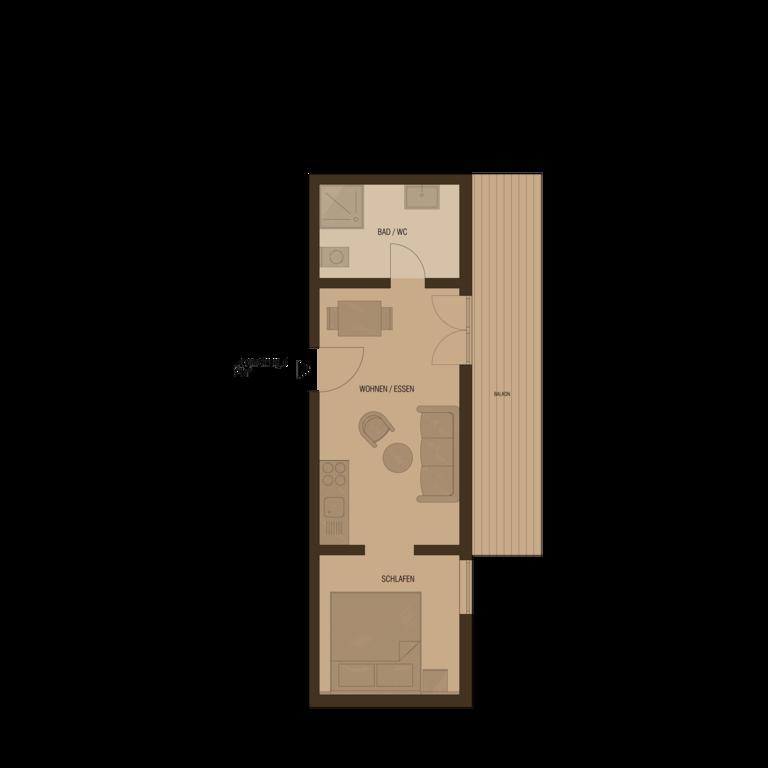 Apartment mit 1 Schlafzimmer und Balkon