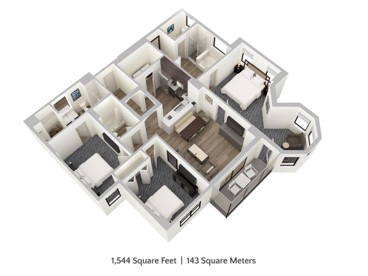 Apartamento de 3 Quartos com 3 Banheiros (Acesso Gratuito ao Parque Aquático)